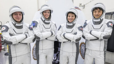 Four astronauts are about to launch to the space station.