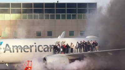 An American Airlines plane engine caught fire after it landed