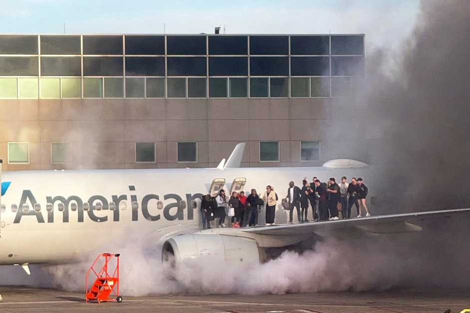 An American Airlines plane engine caught fire after it landed