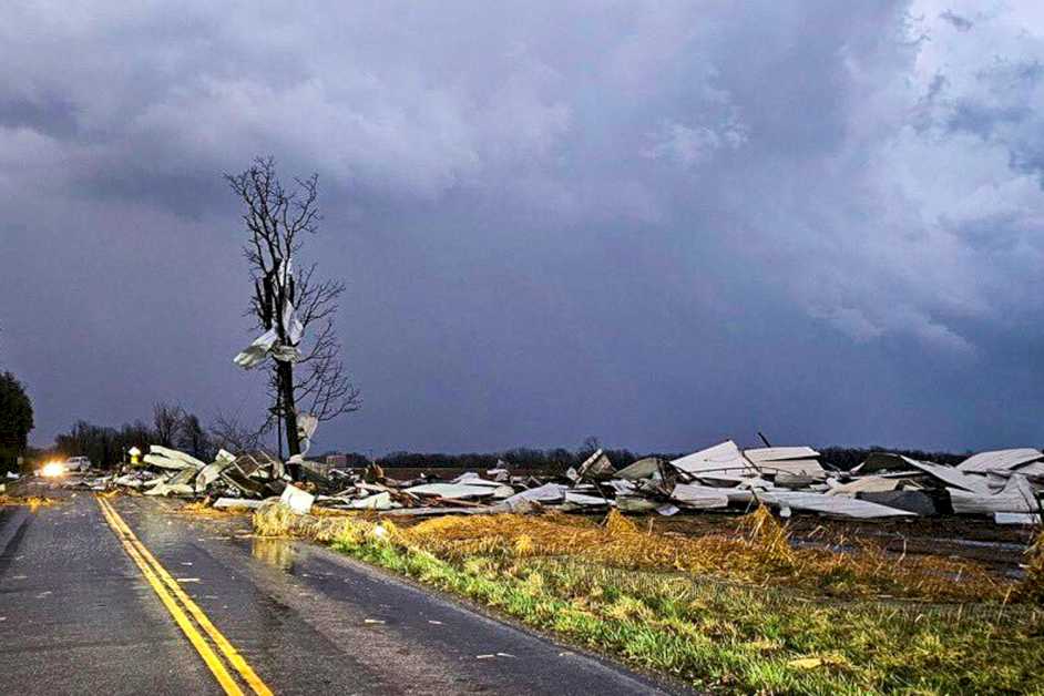 The storm system has left buildings in ruins, wrecked power