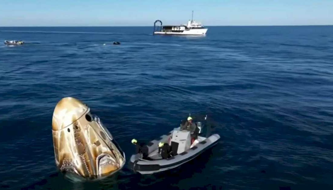 Four astronauts returned to Earth inside a SpaceX Dragon capsule