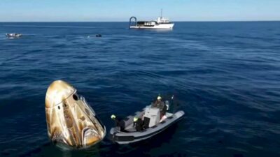 Four astronauts returned to Earth inside a SpaceX Dragon capsule