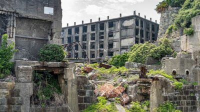 Hashima Island in the Nagasaki Prefecture, Japan, was once a