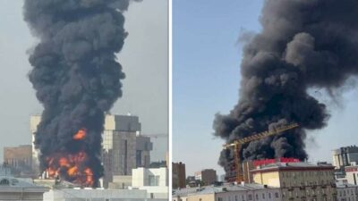 Dramatic footage has shown a massive plume of smoke rising