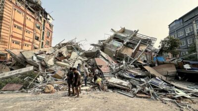 The massive 7.7-magnitude earthquake that struck Myanmar today, impacting cities