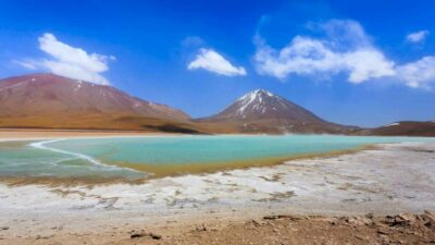 In the remote high-altitude landscapes of Bolivia, Laguna Verde is